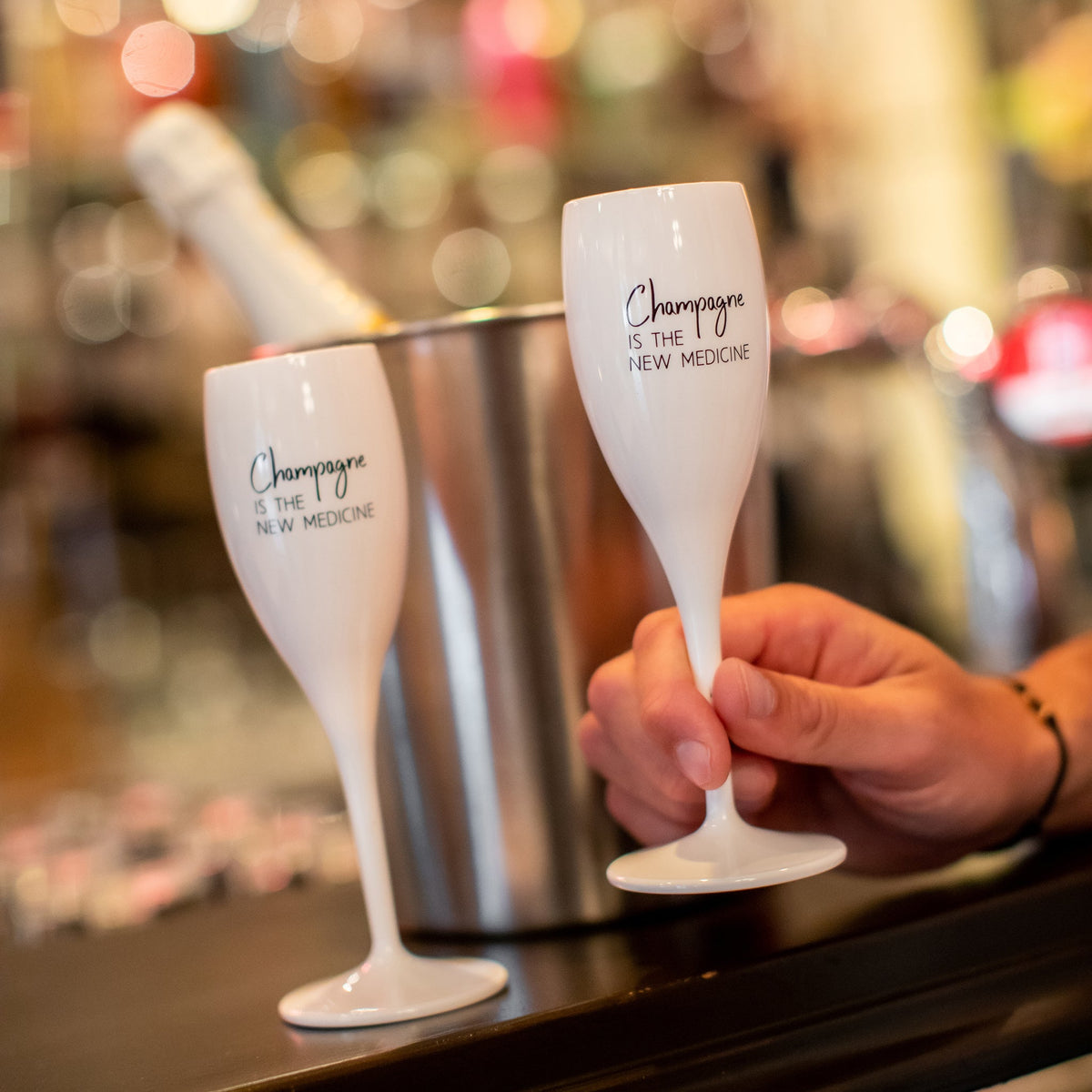 koziol printed glass CHEERS No. 1 CHAMPAGNE THE NEW MEDICINE