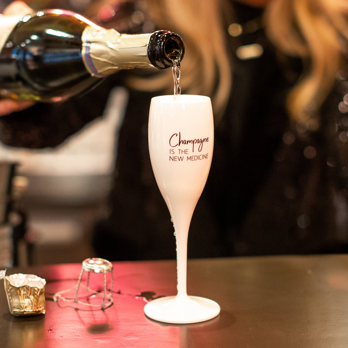 koziol printed glass CHEERS No. 1 CHAMPAGNE THE NEW MEDICINE
