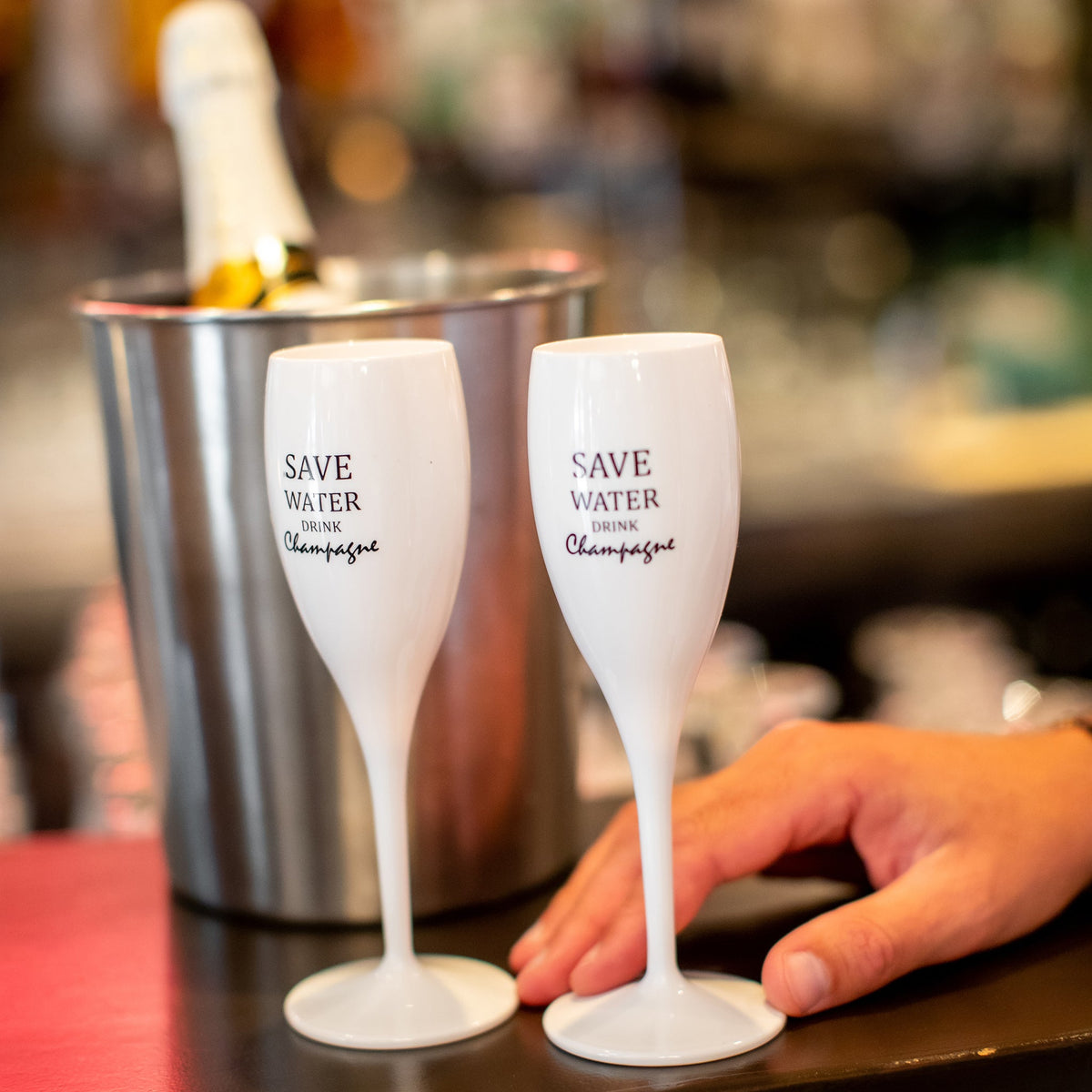 koziol printed glass CHEERS No. 1 SAVE WATER DRINK CHAMPAGNE